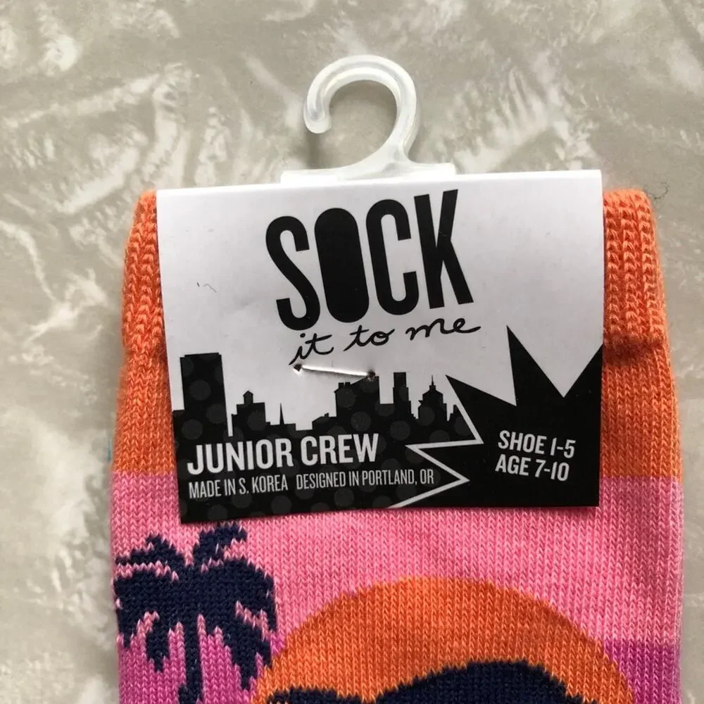 Sock It To Me Blue Orange Tropical Sunset Dolphins Sea Ocean Junior Crew Sock